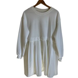 Sweater Dress‎ Pleated Skirt Long Sleeve Casual Comfy White XXL